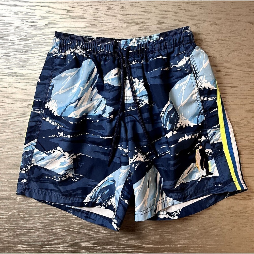 SUNDEK Iceberg Board Swim Trunks Blue w/Embroidered Penguin Men's Size Small New